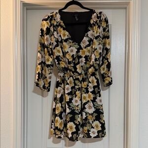 Forever 21 Black Mini Dress with Yellow & White Floral Print
